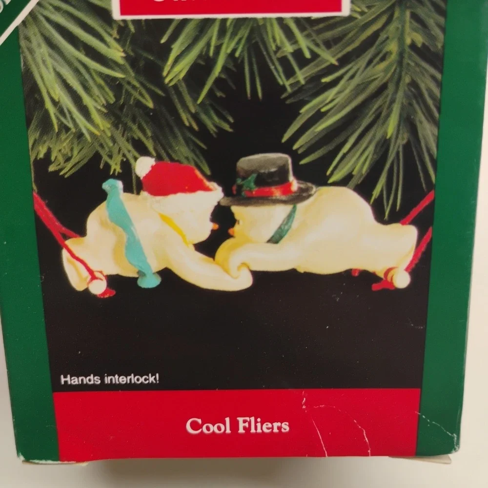 1992 Hallmark Keepsake Christmas Ornament Cool Fliers‎ Locking Hands 2pc Snowman